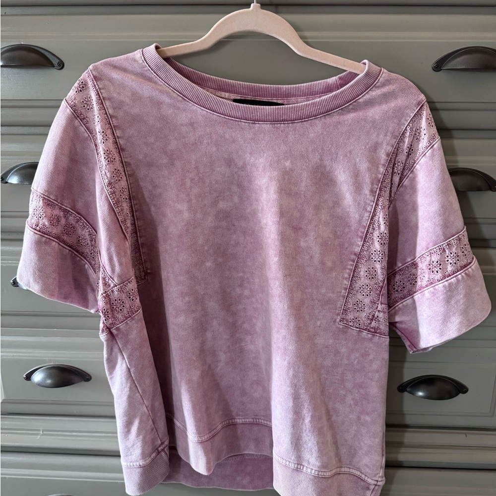 Jane and Delancey Washed Mauve Eyelet-Trim Pullover